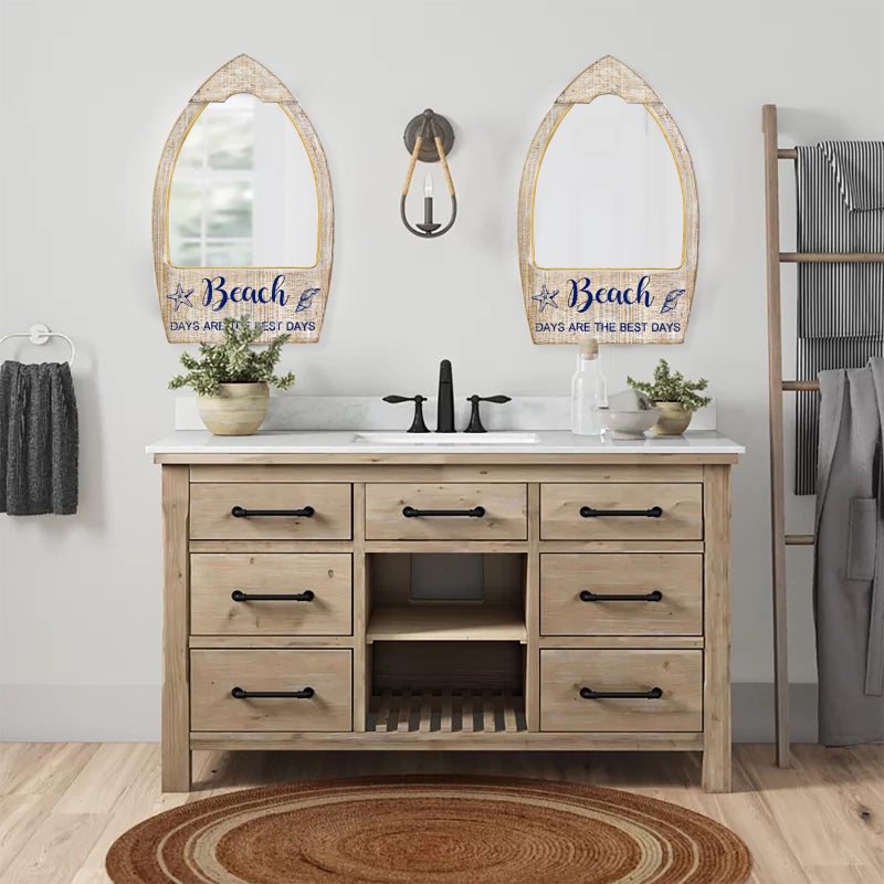 MACVAD Rustic Wood Framed Wall Mirror for Beach House, Decorative Wood Wall Mirror for Bathroom, Living Room, Beach Theme Bathroom Decor, Whitewashed 15 x 24 Inchs - Image 3